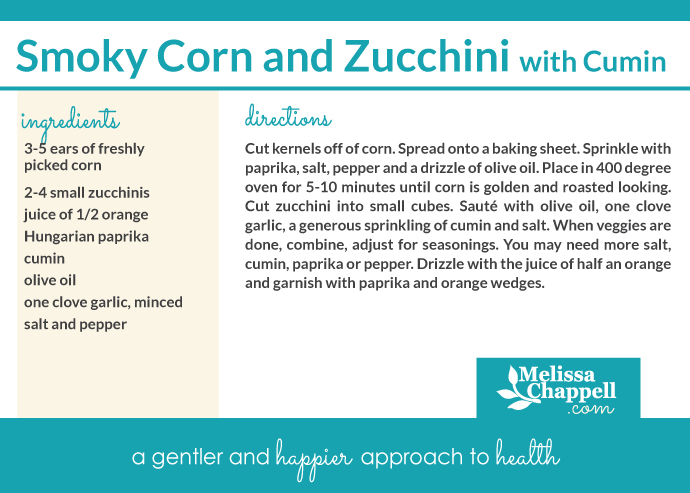 Melissa Chappell's Smoky Corn and Zucchini with Cumin